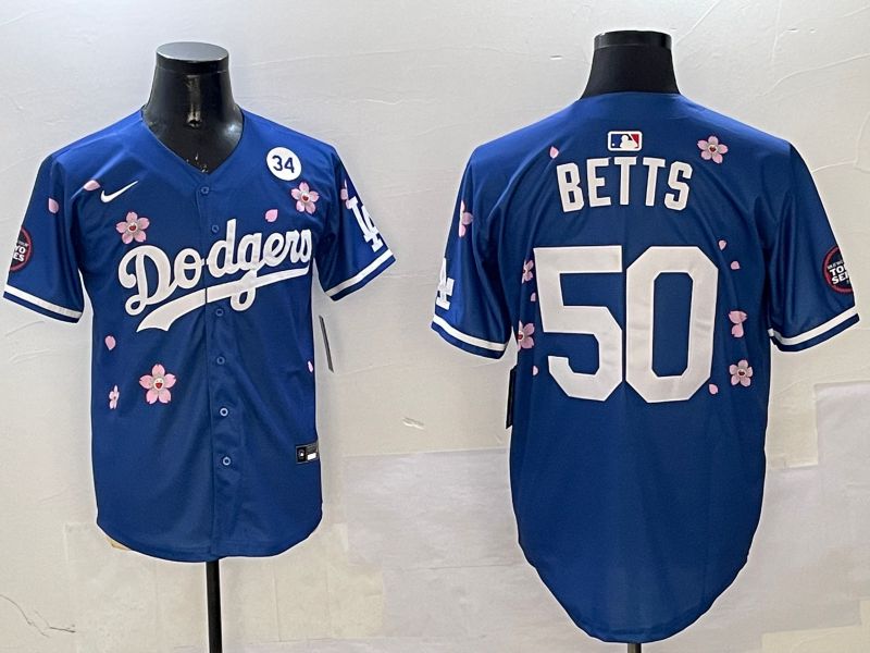 Men Los Angeles Dodgers #50 Betts Blue Sakura Edition 2025 Nike MLB Jersey style 5